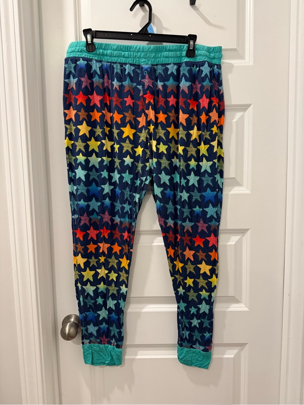 Little Sleepies Navy Star Print Lounge Pants with Teal Waist & Cuffs